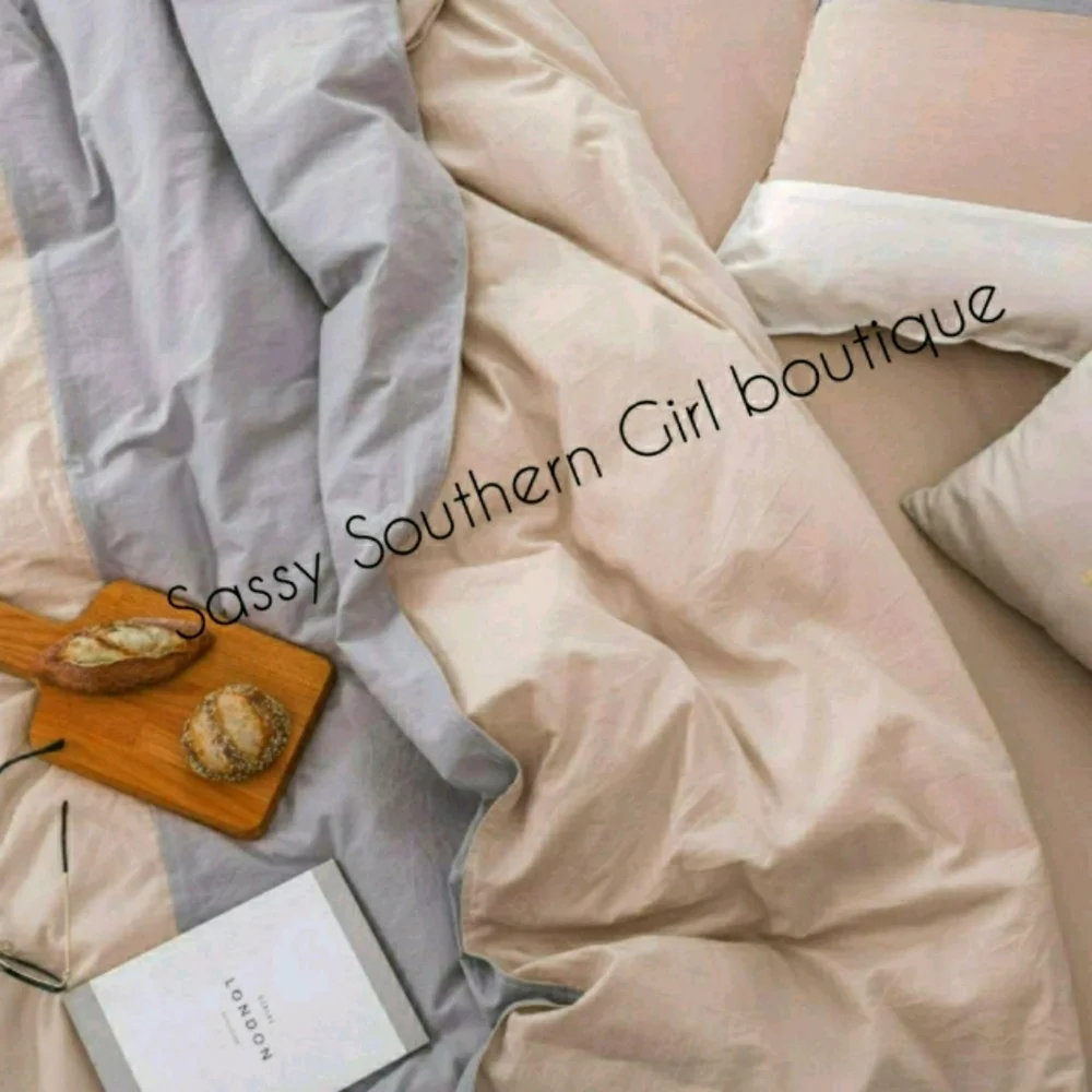 ⭐🆕Grey ivory white khaki cotton duvet cover set